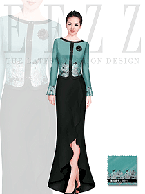 原创制服设计绿色女款西餐咨客服装款式图422