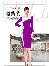 原创制服设计紫色连衣裙款女职业装夏装款式图753