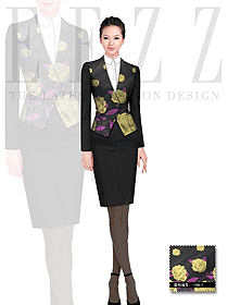 原创制服设计长袖女款西餐服务员服装款式图1180
