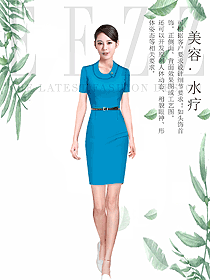 原创制服设计蓝色连衣裙款总台收银接待服装款式图425