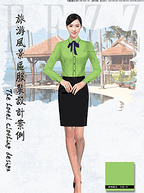 原创制服设计青绿色女款西餐服务员服装款式图1314
