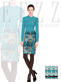 原创制服设计蓝色女职业装长袖衬衫服装款式图261