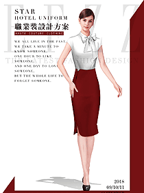 原创制服设计红色女职业装短袖衬衫设计图387