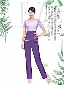 浅紫色女款按摩技师服款式设计图1444