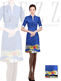 原创制服设计蓝色连衣裙款专卖店营业员服装款式图1243