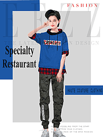 时尚蓝色女款快餐厅服装款式设计图261