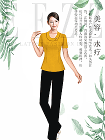 时尚浅黄色短袖女款按摩技师服款式设计图1449
