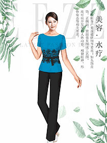 时尚深蓝色女款按摩技师服款式设计图1450