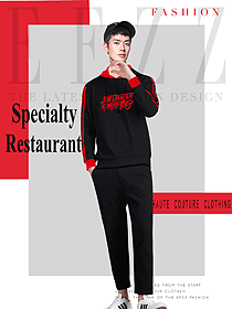 时尚黑色长袖男款快餐厅服装款式设计图264