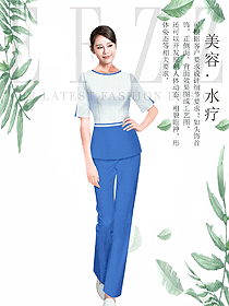 时尚浅蓝色短袖女款按摩技师服款式设计图1456