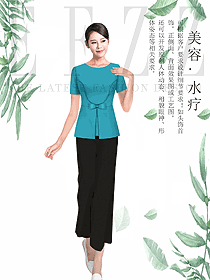 时尚蓝色短袖女款按摩技师服款式设计图1457