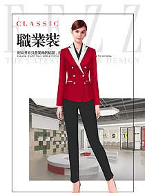 原创制服设计红色女秋冬职业装款式效果图1545