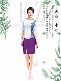 时尚紫色短袖女款按摩技师服款式设计图1458
