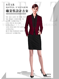 时尚暗红色女秋冬职业装制服设计图1550