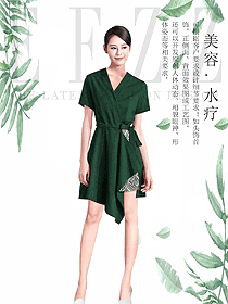 时尚墨绿色女款按摩技师服款式设计图1464