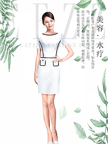 时尚短袖白色连衣裙款按摩技师服款式设计图1472