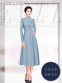 时尚浅蓝色女职业装大衣制服设计图231