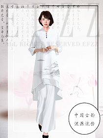 新款白色长裙款中式茶艺师制服款式设计图2020