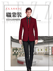 原创制服设计酒红色男款职业装西服服装款式图447