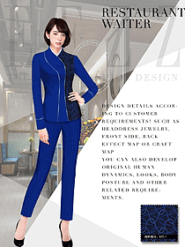 原创制服设计深蓝色女款中餐服务员服装款式图2030
