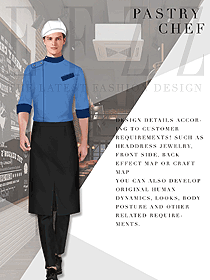 时尚蓝色男款厨师服款式设计图458