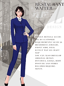 时尚深蓝色女秋冬职业装制服设计图1596
