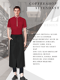 时尚红色男款短袖快餐厅服务员服装款式设计图324