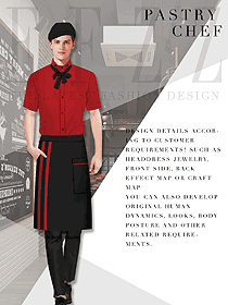 时尚玫红色男款快餐厅服务员服装款式设计图333