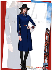 时尚深蓝色女职业装大衣服装款式效果图255