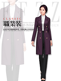 原创制服设计紫色女职业装大衣服装款式图284
