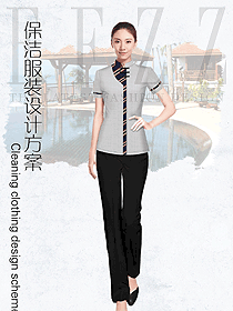 浅灰色短袖女款酒店保洁PA员工制服设计图250