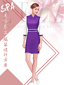 原创制服设计紫色连衣裙款美容会所服装款式图671