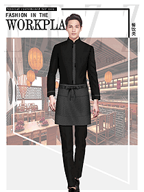 黑色长袖男款快餐厅服务员制服设计图391