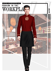时尚长袖快餐厅服装款式设计图396