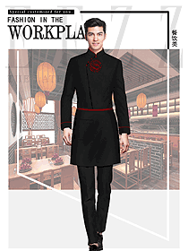 黑色长袖男款快餐厅服务员制服设计图397