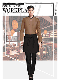 原创制服设计咖啡色男款服务员服装款式图398