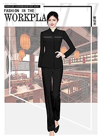 黑色长袖女款中餐服务员制服款式图2110