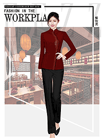 原创制服设计中餐服务员服装款式图2115