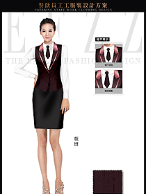 紫红色马甲套裙款酒店西餐厅领班制服设计图083