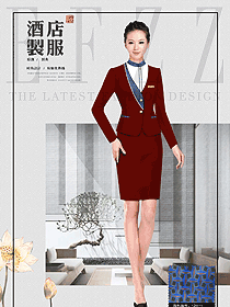 原创制服设计暗红色女款西餐迎宾咨客服装款式图574