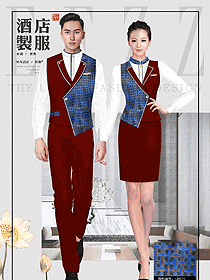 时尚枣红色男女款西餐服务员服装款式图1322