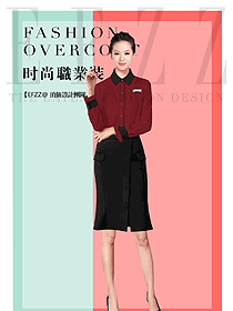 原创制服设计暗红色女职业装长袖衬衫款式图347