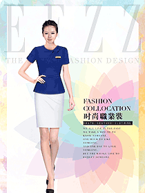 时尚蓝色女职业装夏装制服设计图852