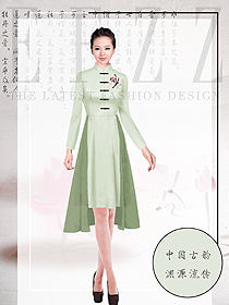原创制服设计女款茶艺师服务员服装款式图2022