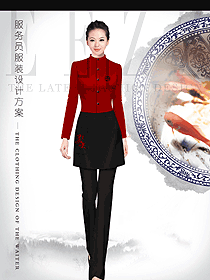 短袖女款中餐服务员制服款式设计图2071