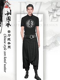 黑色短袖男款中餐服务员服装款式图2082