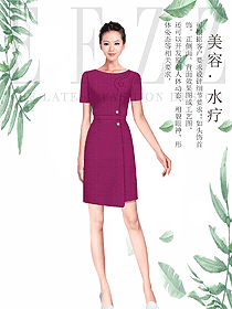 原创制服设计紫红色女款按摩技师服装款式图1474