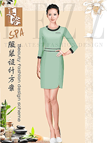 原创制服设计浅绿色女款美容会所服装款式图668