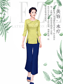 时尚浅黄色夏装美容技师制服设计图875