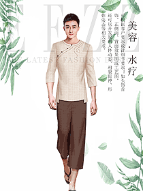 时尚卡其色男款美容技师制服设计图879